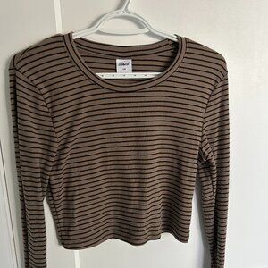 Women's Long Sleeved Top - Brown/Black Stripes Size Large (fits medium)